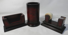 Bombay Company desk organizer set Pens cup, Tape Dispenser & Card Holder Wood picture