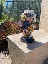 Unique Hand Painted Porcelain Vase  with Raised Iris Flowers 1979 picture