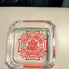 Vintage VFW Glass Ashtray Square Clear Red Logo Veterans of Foreign Wars Emblem picture