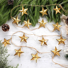 Cinnvoice 5.9ft Christmas Glod Star Garland with Distressed Metal Stars picture