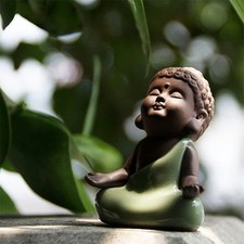 Cute Baby Buddha Statue Monk Figurine - Tiny Ceramic Zen Home Decor, Peaceful Ru picture