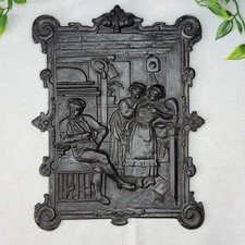 Antique Bradley & Hubbard Cast Iron Wall Plaque Relief Tavern Scene Art Decor picture
