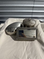 Vintage Silver Tone Metal Trinket Jewelry Boxes Lot of 3 Oval Round Keepsake picture