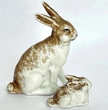 Antique 1890s SP Sonneberg Germany Bisque Rabbit Figurines Hertwig Bunny Putz picture