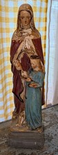 Antique Estate Polychrome Saint Anne & Mary Chalkware 21.5