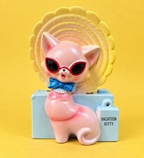 CUTE Vintage Napco Vacation Pink Kitty Cat Kitten Bank Ceramic Kitsch Figurine picture