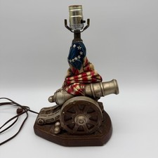 Vintage 50s Plasto Mfg Co Chalkware Cannon table lamp Americana Patriotic 12