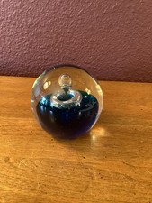 Vintage Cobalt Blue Art Glass Paperweight Hand Blown Bullicante Design picture
