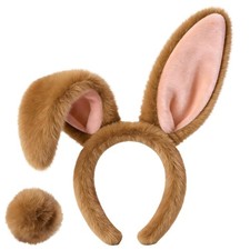 Easter Bunny Ears Headband and Bunny Tail, Brown Rabbit Ears Hairband Set picture