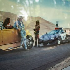 VINTAGE 1980's Lamborghini Being Ticketed by Woman Highway Patrol Poster picture