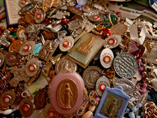 Bulk Lot Religious Costume Jewelry Relics Medals Crucifixes Other Religious Piec picture
