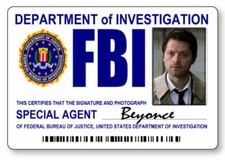 ANGEL CASTIEL AGENT BEYONCE SUPERNATURAL NAME BADGE W/ PIN & BUTTON HALLOWEEN picture