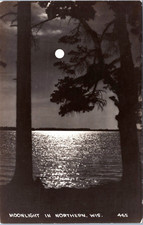 RPPC Moonlight on Water, Northern Wisconsin- 1937 Posted Photo Postcard with DPO picture