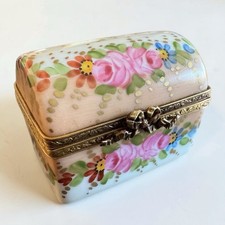 Limoges France Peint Main CB Floral Rose Porcelain Trinket Box Hand Painted picture