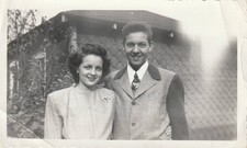 Vintage 1940s Photo Young Couple Fashion Suit Hair Pompadour 40s B&W Snapshot picture