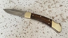 Buck 110USA Plain Blade Hunting Pocket Knife Lockback Ebony Wood Handle - - - - picture