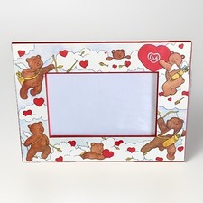 VTG 80s Valentine's Day Cupid Teddy Bear Heart Frame Easel Back Graphic Print picture