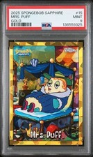 Topps 2025 Chrome SpongeBob SquarePants SAPPHIRE Mrs. Puff #15 Gold /50 PSA 9 picture