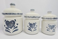 Gibson My Heart Set of 3 Blue Sponge Stoneware China Canister Set w/Rubber Seals picture