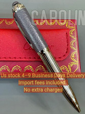 CARTIER Santos Silver Tone Gray Engraved Pattern Ballpoint Pen Luxury Rare Fast picture