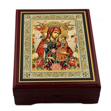Madonna & Child Unfading BloomWooden Icon Box Jewelry  5 1/16
