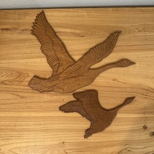 Mid Century Wooden Ducks Geese Flying Plaque Wall Hanging pair Vintage picture