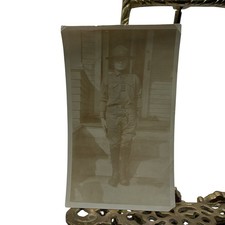 Antique 1910s Military Uniform Boy Porch Portrait Photo 3.5x4.5 Gelatin Orig picture