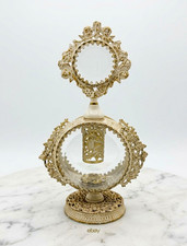 Vintage Hollywood Regency Ormolu Filigree Perfume Bottle Set Glass Dauber picture