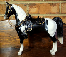 Vtg. Breyer #55 Western Horse Black White Pinto w Snap Saddle Chain Ear Chipped picture