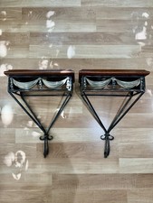 Maitland Smith Pair of Wood Wrought Iron Wall Bracket Shelves Victorian Regency picture