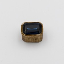 Antique Victorian Style Gilt Metal Pill Trinket Box Blue Glass Cabochon 1