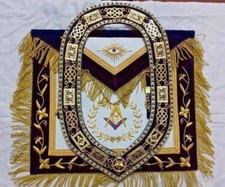Masonic Regalia Grand Lodge Master Mason Apron Hand Embroidered Wth Chain Collar picture