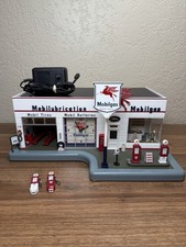 Danbury Mint 1950s Mobil Gas Lighted Garage Service Station Clock w/ Adapter picture