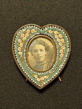 Antique Italian Micro Mosaic Heart Picture Frame Brass Floral Miniature picture