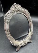 Sheffield Silver Plate Ornate Floral Embossed Oval Tabletop Picture Frame 6” T picture