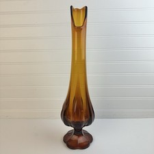 MCM LE Smith Root Beer Honey Brown Swung Glass Vase 6 Petal Pedestal 17