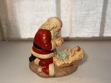 Kneeling Santa Praying Over Baby Jesus Vtg 1976 RP Gauer Signed Vargas picture