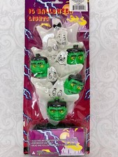 Vtg Set 10 Blow Mold Frankenstein Frankie Fabric Goofy Ghosts String Lights NOS picture