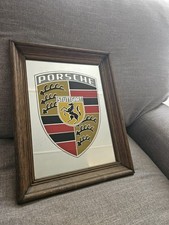 Vintage PORSCHE STUTTGART LOGO WALL MIRROR Wood Frame Man Cave Decor picture