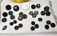 Antique Victorian Black Glass Button Lot Cut Steel Matching Sets 29 Pc picture