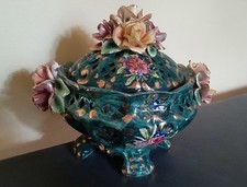 Italian Antique Vintage Covered Potpourri Bowl ☆ Handmade ☆ Hand Painted ☆ picture