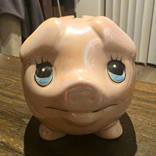 Vintage mid-century anthropomorphic lusterware piggy bank, produced in Japan. picture