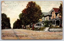 Washington Indiana West Main Street Houses Trees Postcard picture