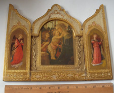 Vintage Italian Florentine Folding 3 Panel Religious Triptych, Madonna & Child picture