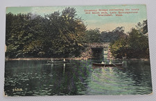 Vintage 1913 PM Causeway Bridge Lake Quinsigamond Worcester, Mass Postcard Canoe picture