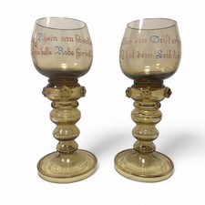 2 Antique Roemer Wine Glasses, German Drinking Toasts, Likely Theresienthal (E) picture