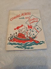 Vintage US NAVY Christmas Fold-Out Card Coming Across Poster Bold Colors WWII picture