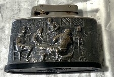 VTG RARE 1960s GERMAN MYLFLAM DIPLOMAT SILVER PLATED GAS TABLE LIGHTER PUB SCENE picture