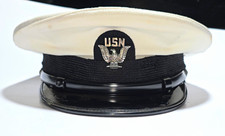 USN U.S. Navy White Service/Dress Hat Cap w/ Eagle Insignia Size 7 3/8 picture