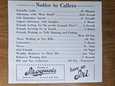 Vintage Iroquois Beer Brewing Co Buffalo NY Souvenir Notice to Callers Sign picture